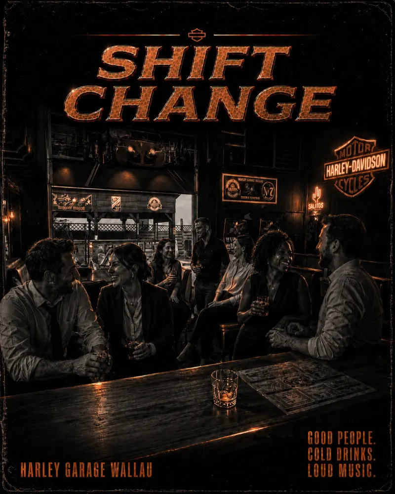 Firmenfeier Shift Change in der Harley Garage